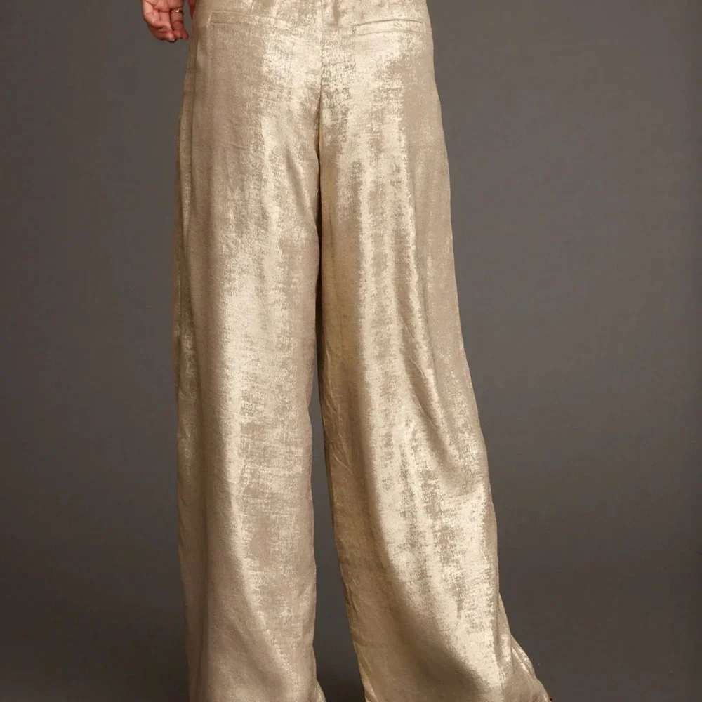 12th Tribe - Elegant Gold Wide-Leg Pants Size 10 / 12 - Picture 2 of 4